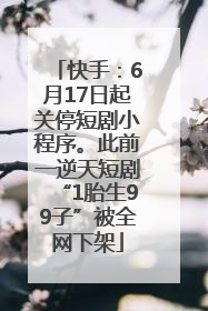 快手：6月17日起关停短剧小程序。此前一逆天短剧“1胎生99子”被全网下架